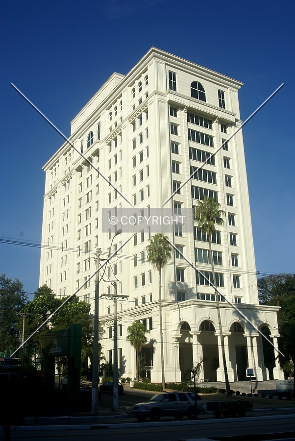 North and west facades seen from across Carlos Gomes Avenue