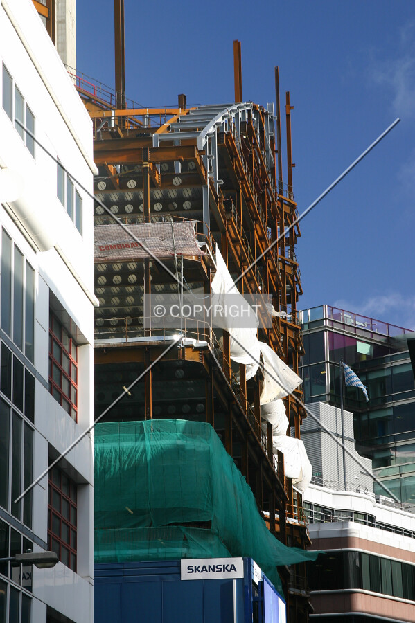 View east along Earl Street of steelwork on the south side