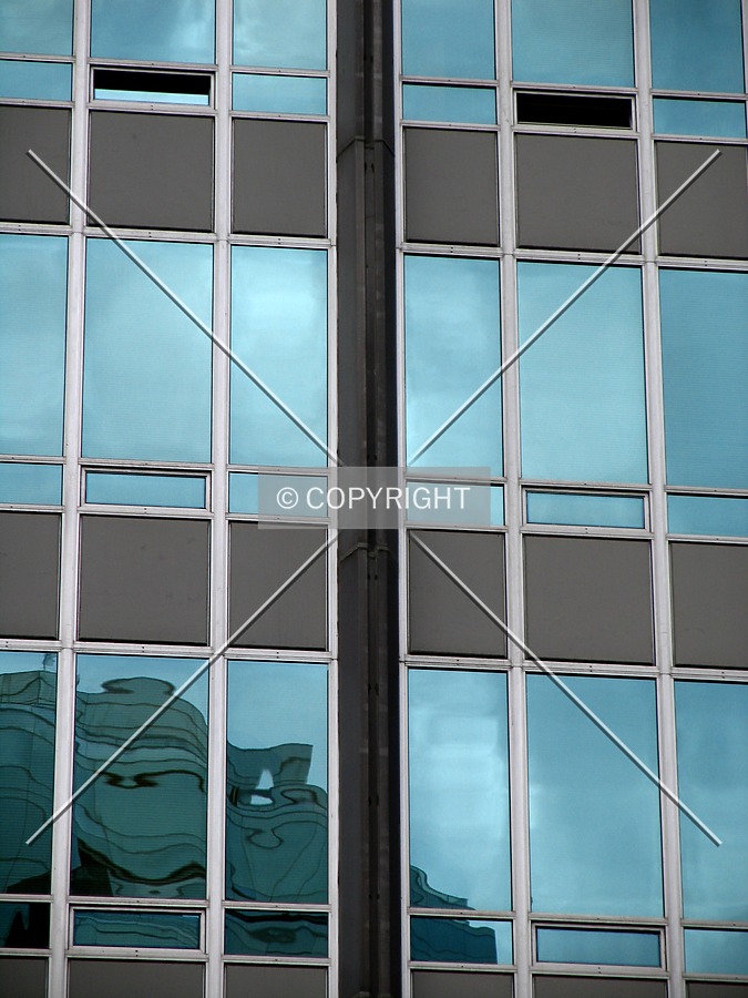 Close-up of glass facade on the southwest side