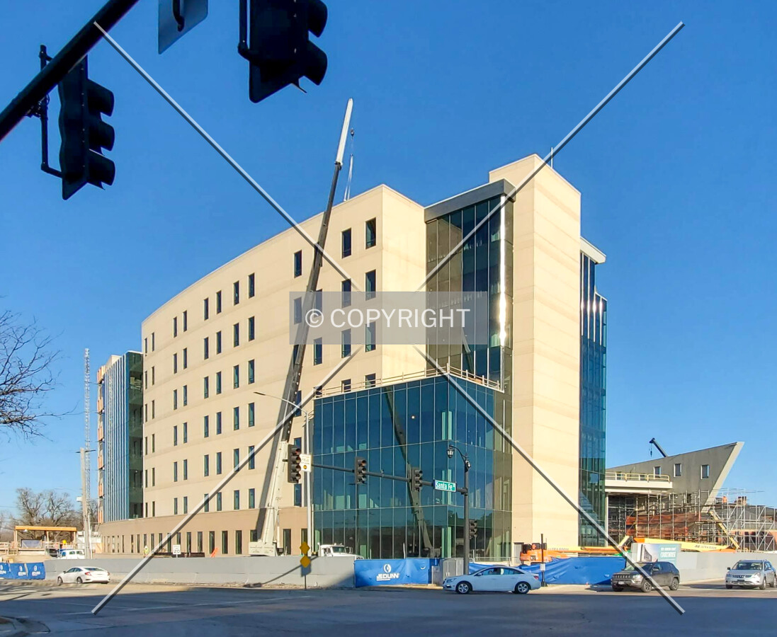From the southwest during construction; December 21, 2019