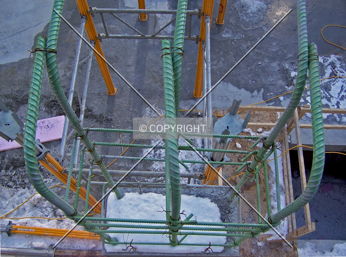 Looking down on a column from the rear plaza of 303 East Wacker