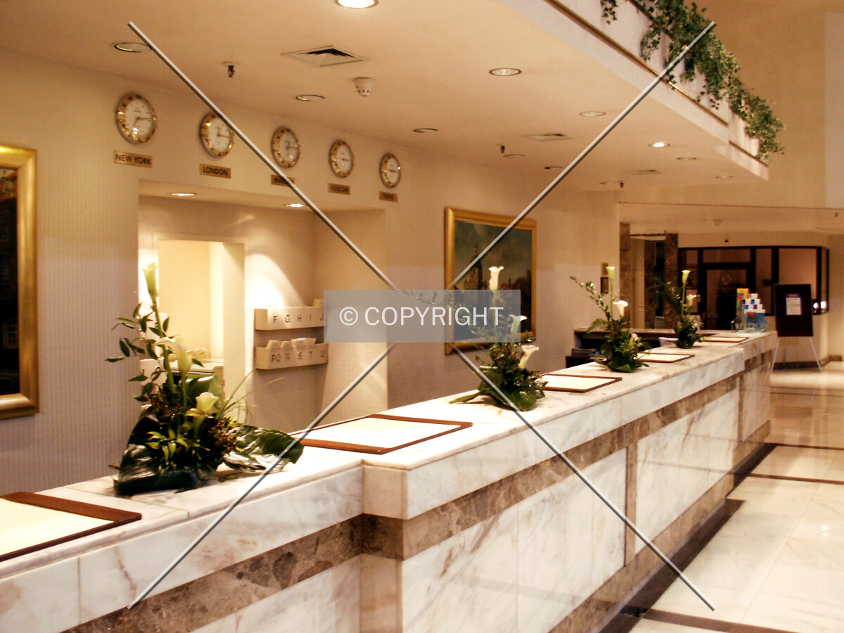 Reception desk in the hotel lobby