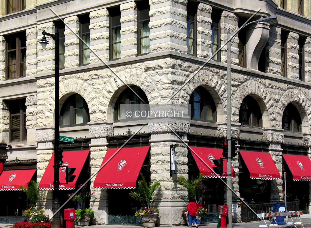 Romanesque revival details on the southeast corner