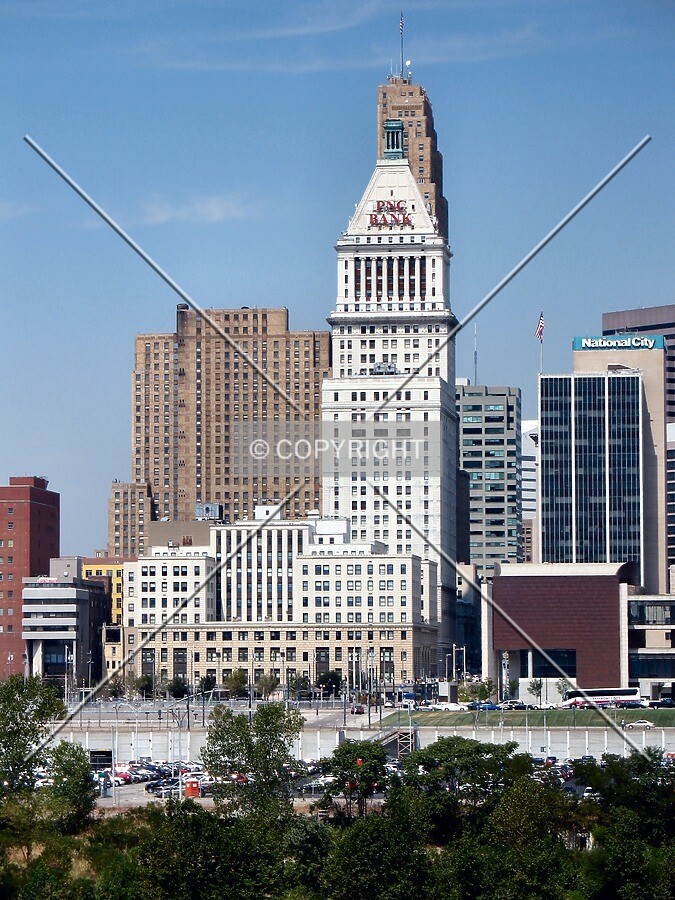 View to the north from the Covington end of the Roebling Suspension Bridge, Carew Tower peeking above