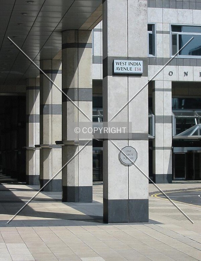 The imposing columns surrounding the Cabot Square entrance