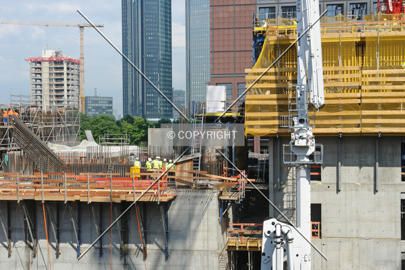 Construction workers and scaffolding