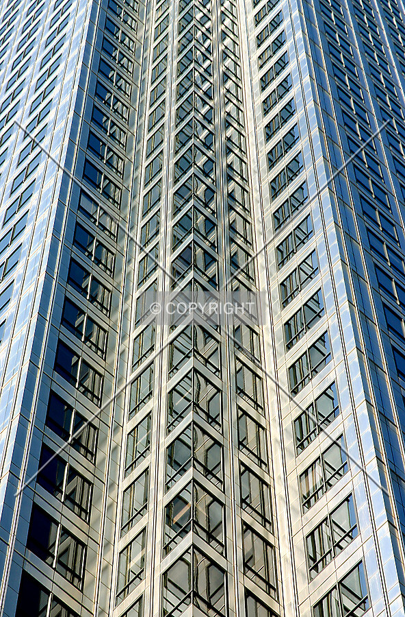 Looking up the northeast side of the stainless steel façade