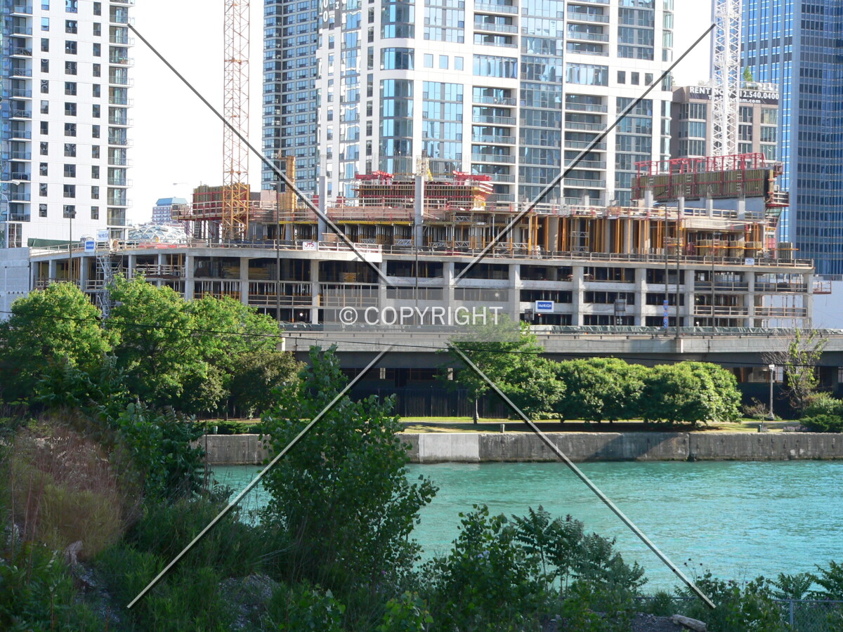 Looking southwest across the Chicago River from lower Lake Shore Drive