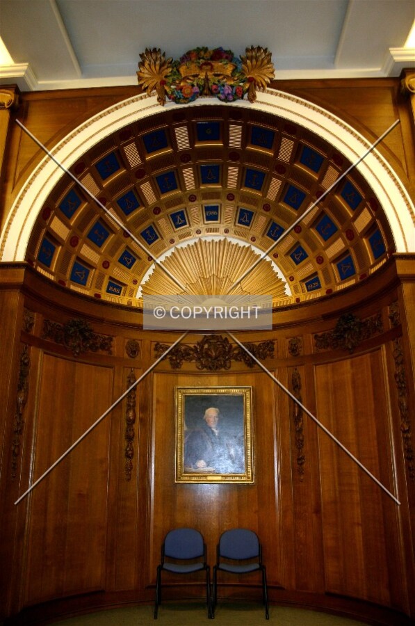 A wood-panelled ante room