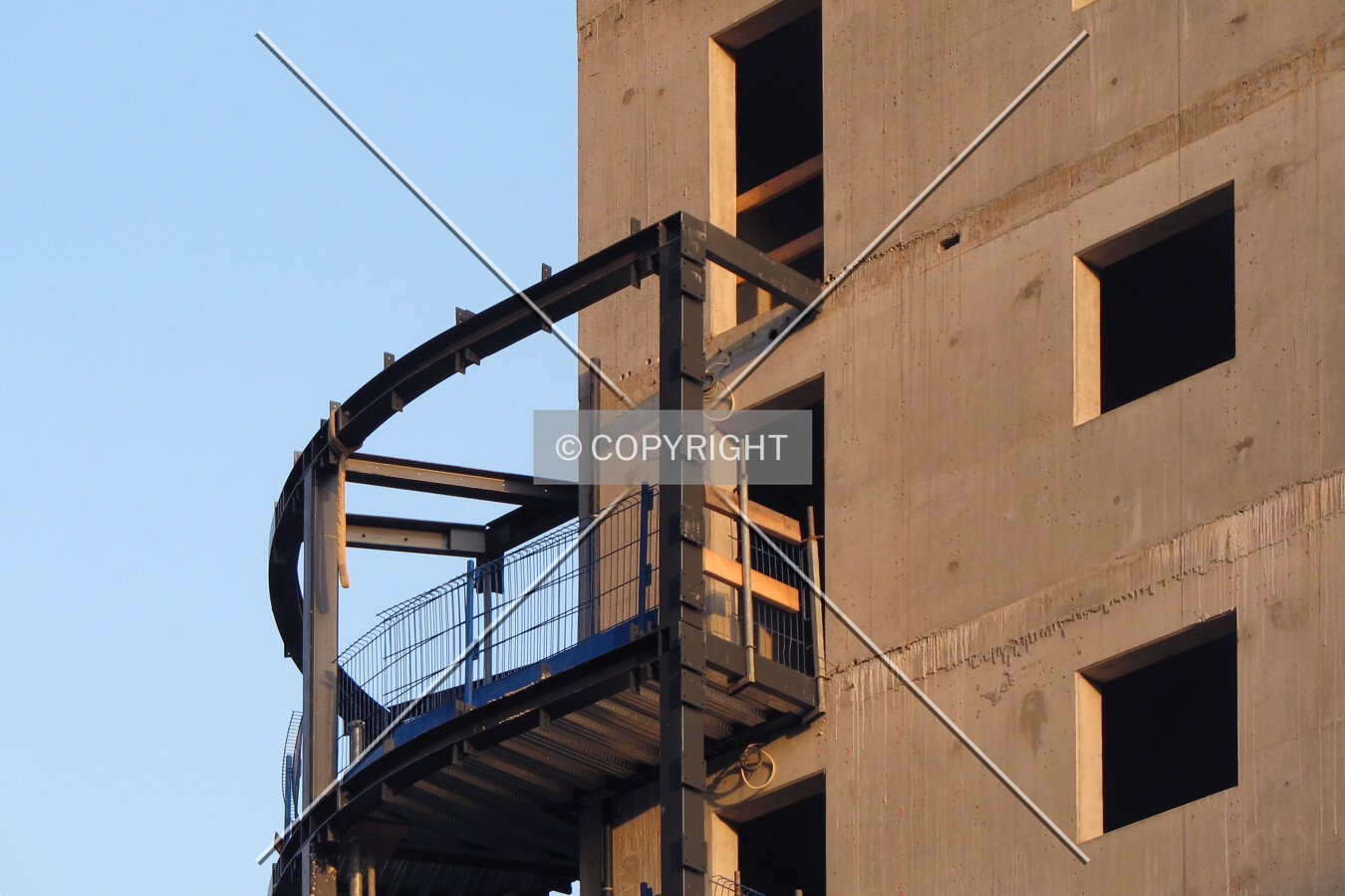 Steel framework at the back of the tower