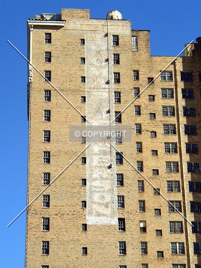 Old neon Cabana signage on the western facade