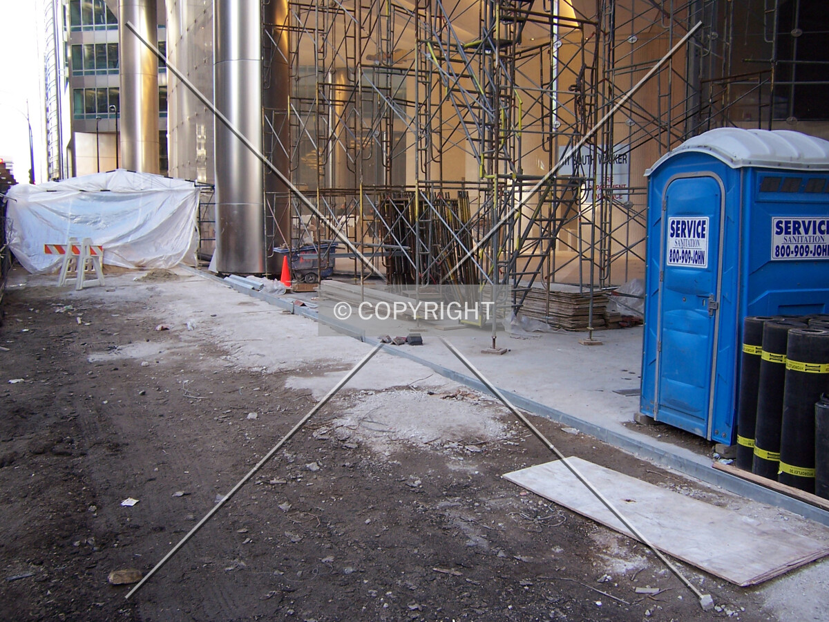 Current state of the sidwalk along Wacker Drive, on the building's west side