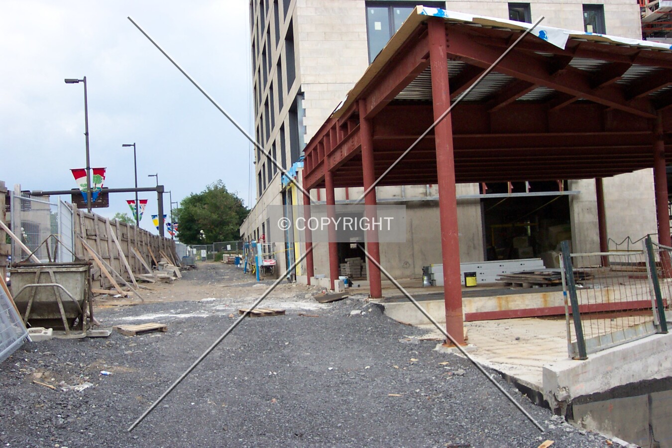 Looking along the west side of the construction site