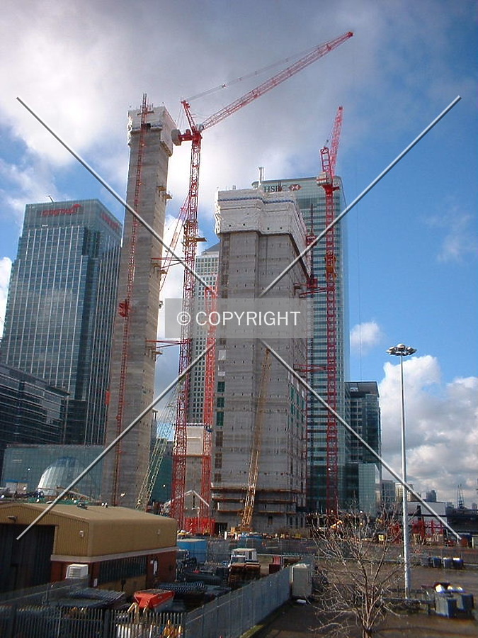 View of devlopment from the east, with Canary Wharf as a back drop