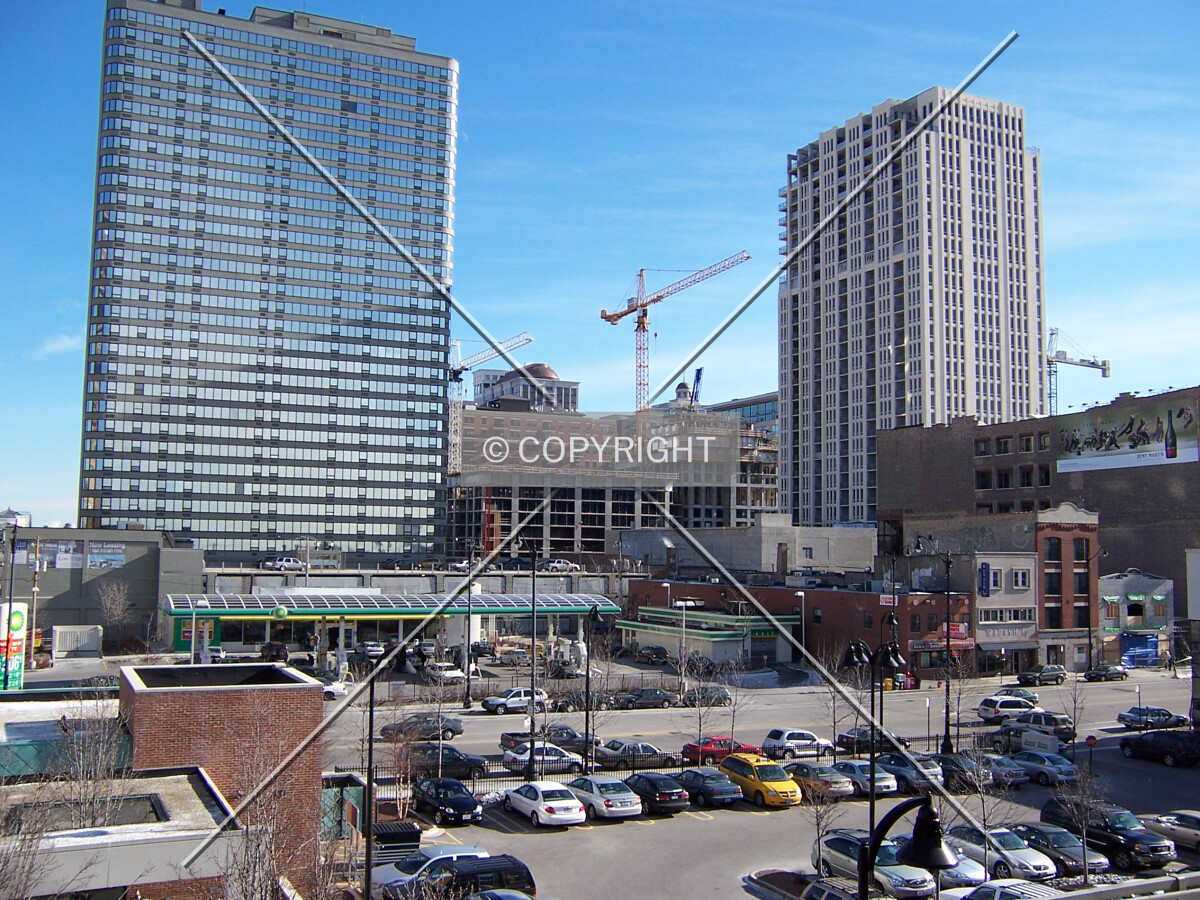 Looking east from the elevated platform of the Roosevelt Road CTA station