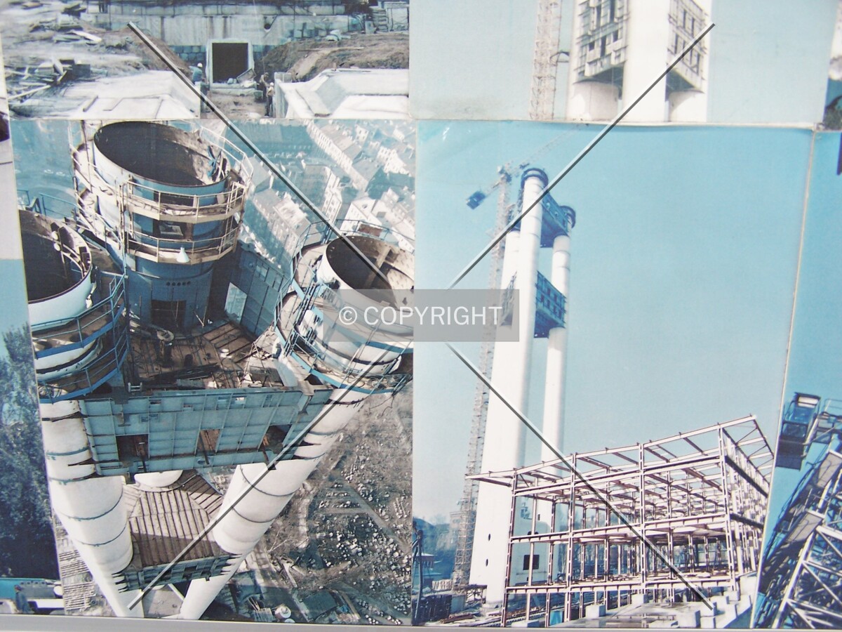 An interior exhibition montage charts the construction history
