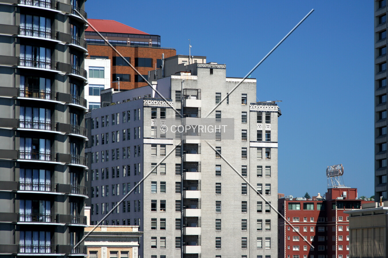 Distant view of the top floors