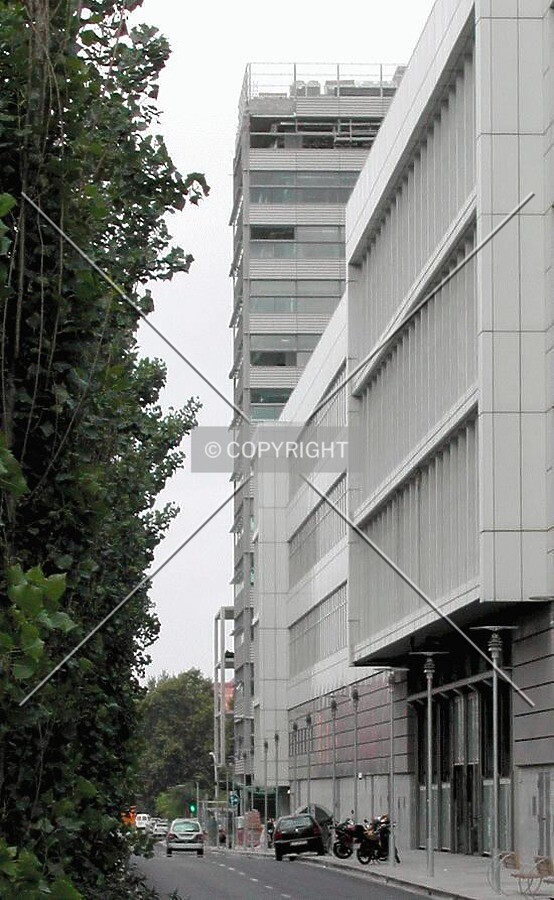 View of the building from a nearby shopping mall