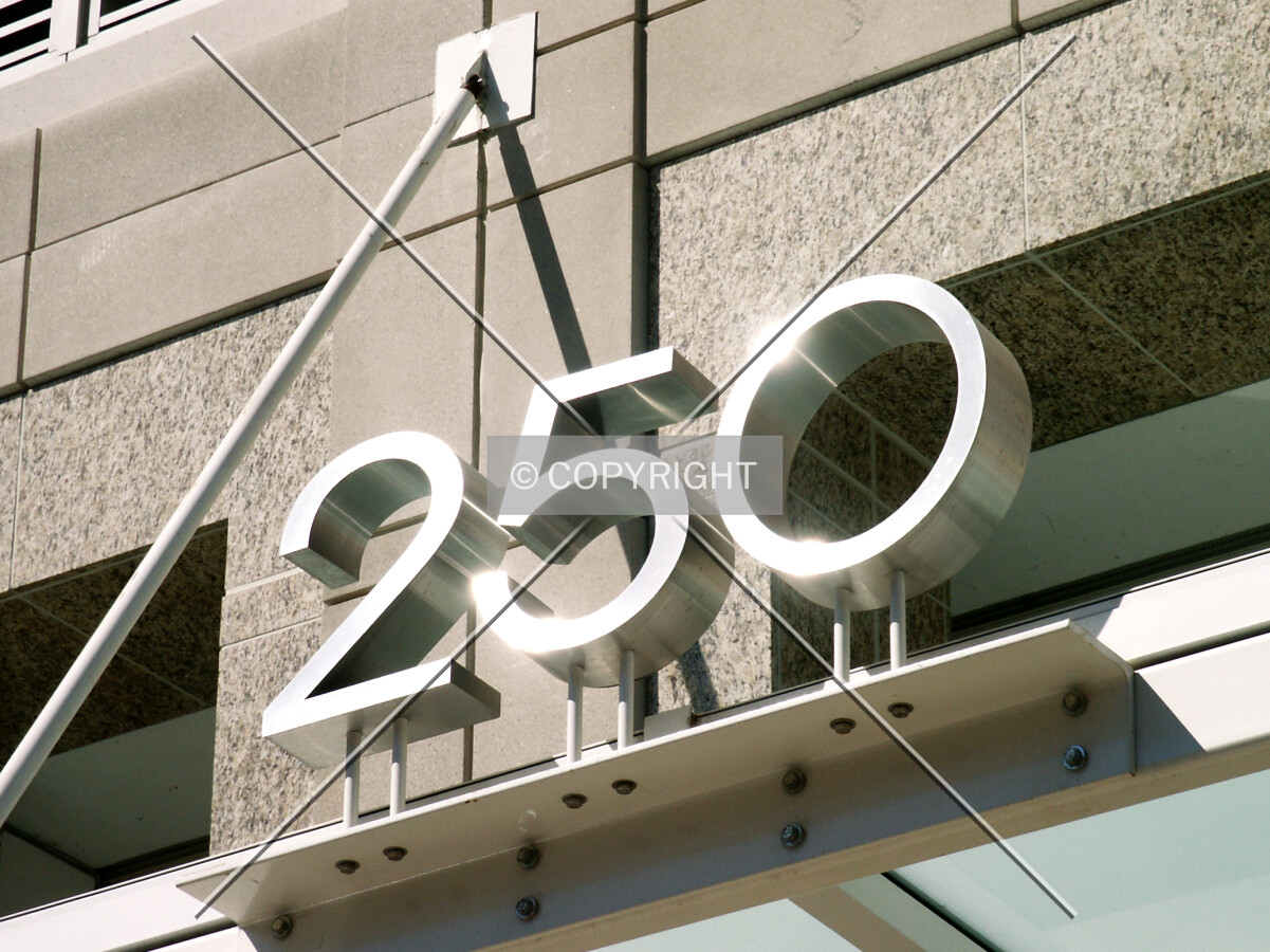House number on Pearson Street entrance canopy
