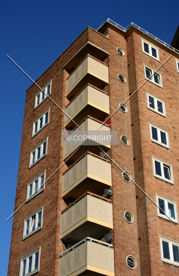 Looking up at the balconies