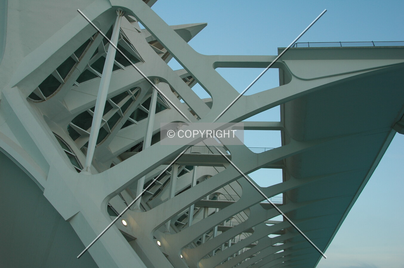 White concrete beams supporting a corridor