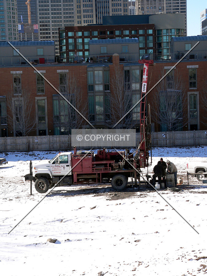 View to the west from Lake Shore Drive as soil testing is performed
