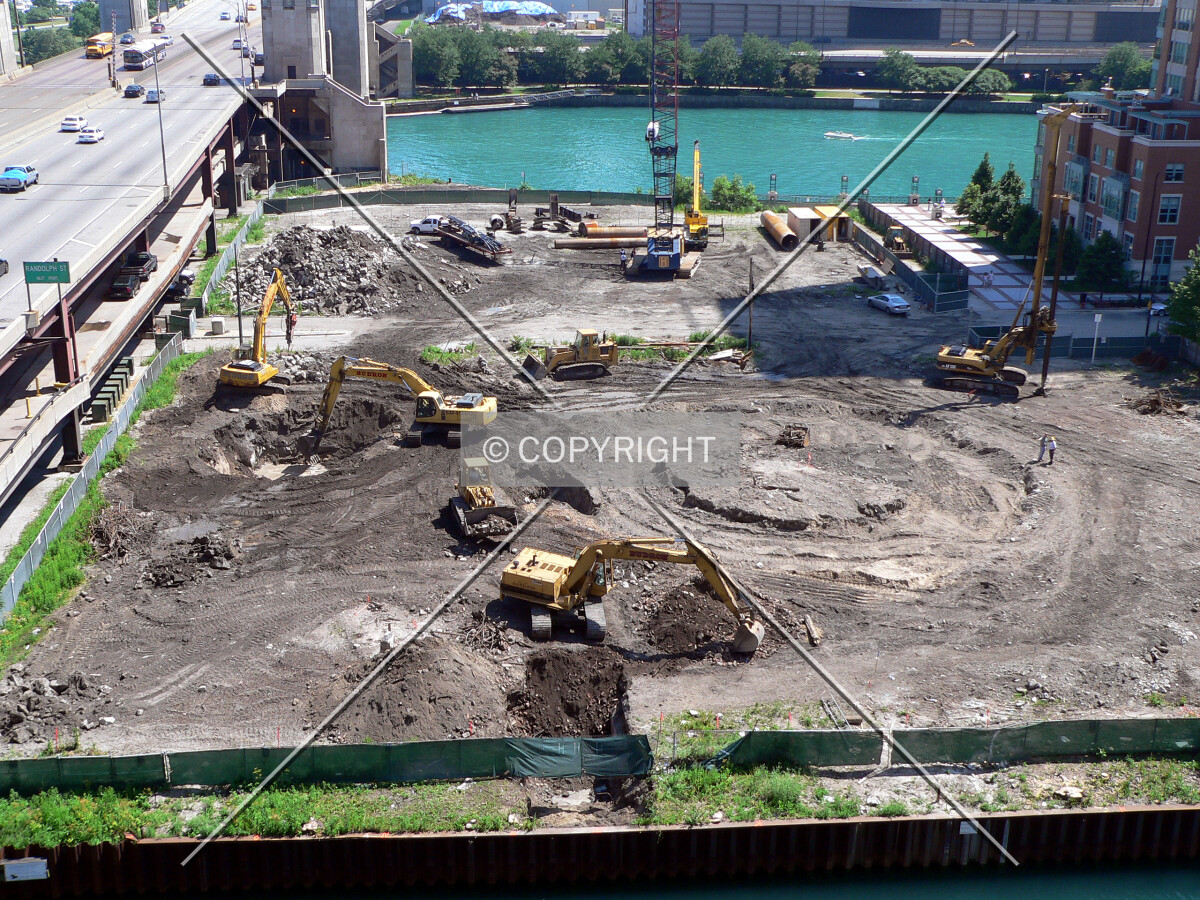 View of the site from the 13th floor of the North Pier Tower parking garage