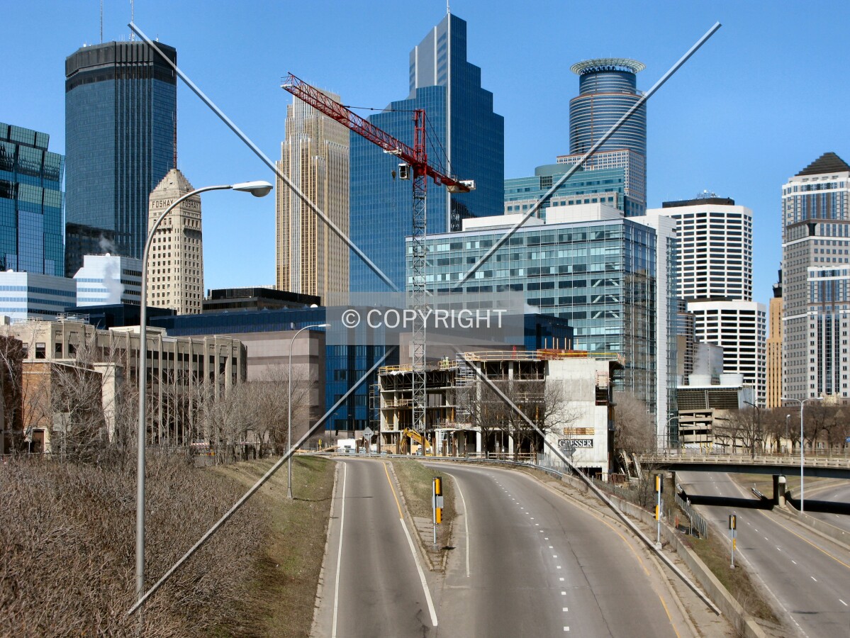 View to the north from East 15th Street, in skyline context