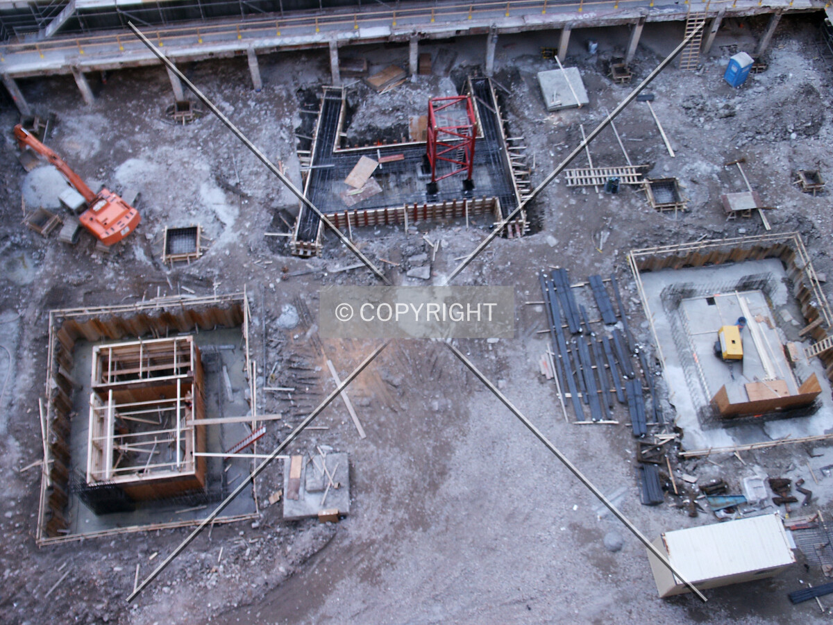 Looking down from the neighboring parking garage