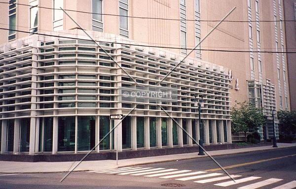 Detail of entry area from the south at Wall and Orange Streets