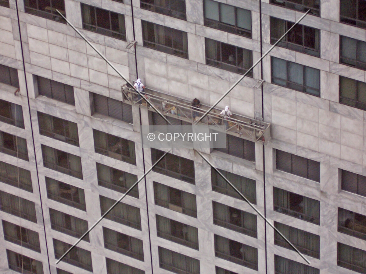 Facade maintenance on the north side of the tower, viewed from the 50th floor of the John Hancock Center