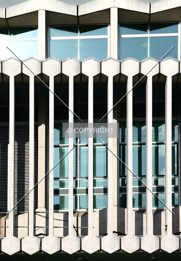 Detail of the façade just above ground level