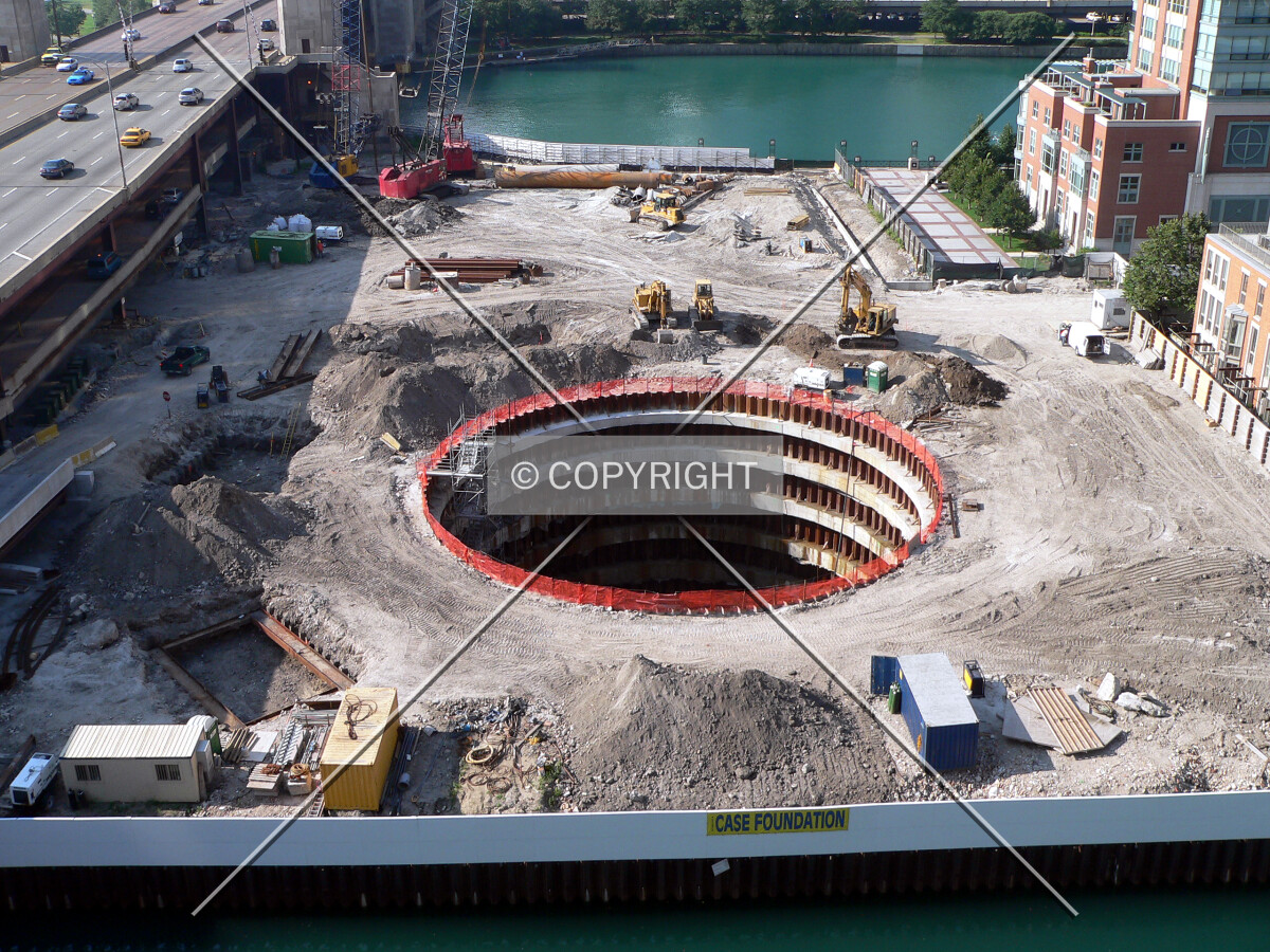 Overview of the site as seen from a nearby parking structure