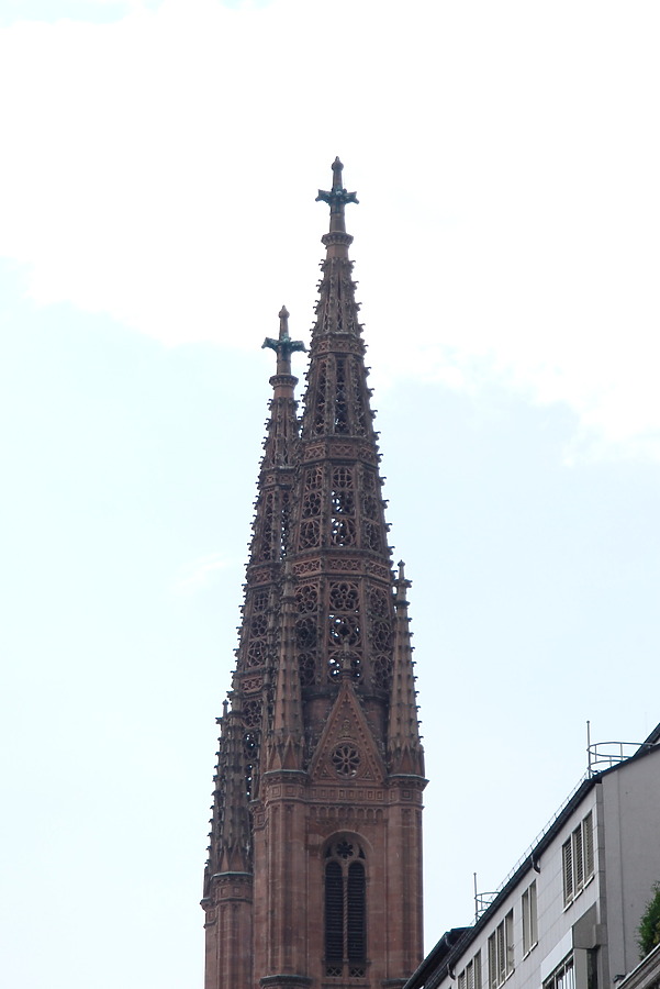 Gothic styled church spires against the sky