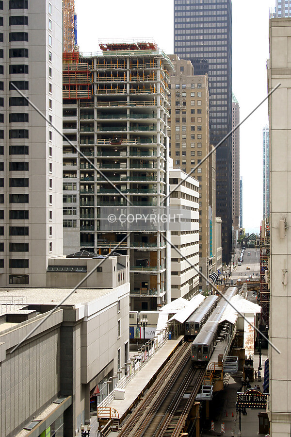 Looking east from the parking garage at Clark and Lake