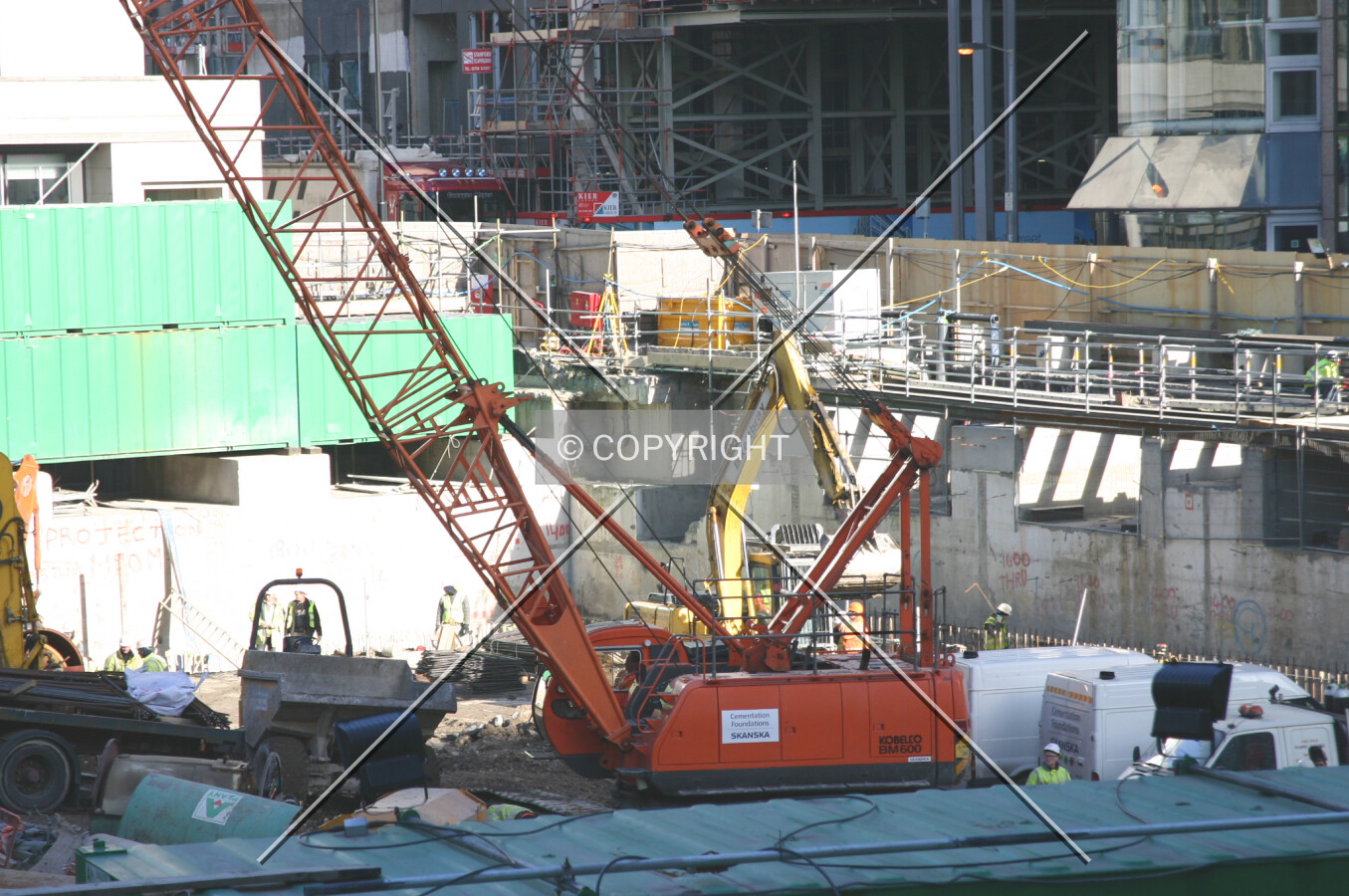 Construction equipment viewed from the CityPoint walkway