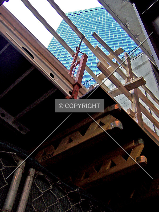 Looking up from the intermediate level of Wacker Drive