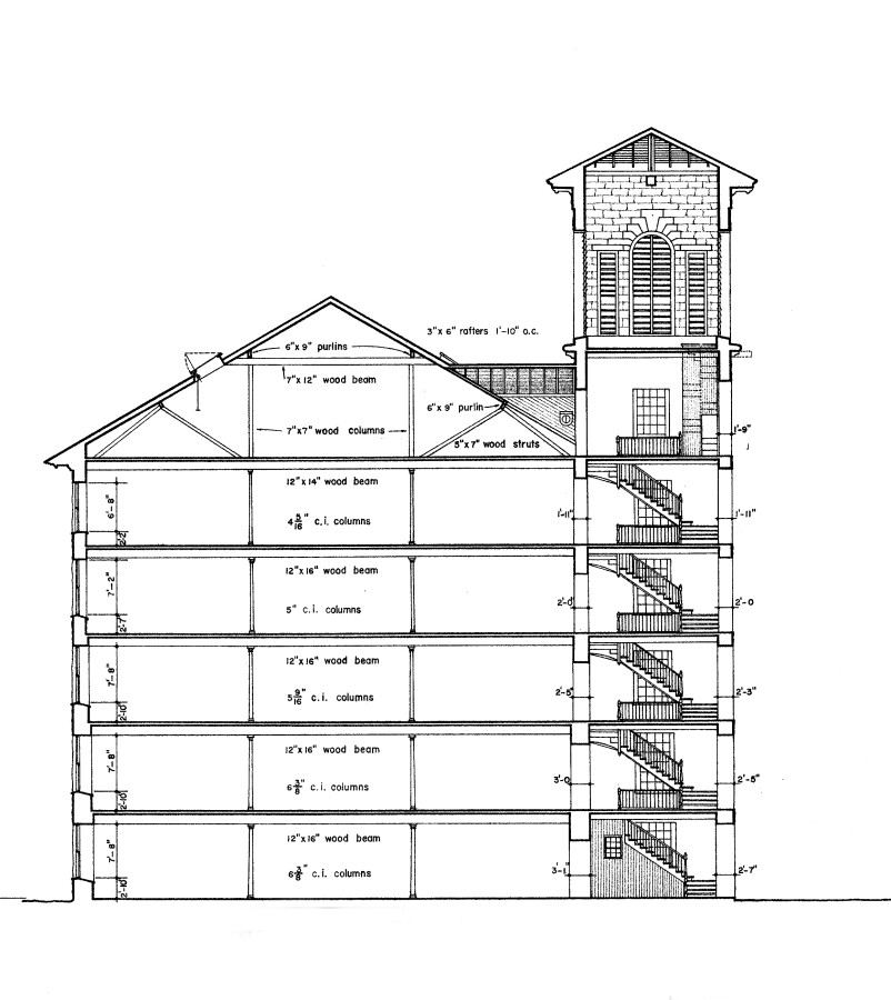 Section drawing looking south
