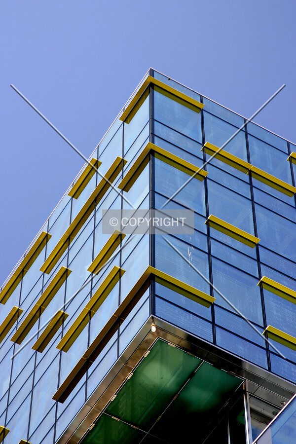 Looking up from Union Street at the central overhang
