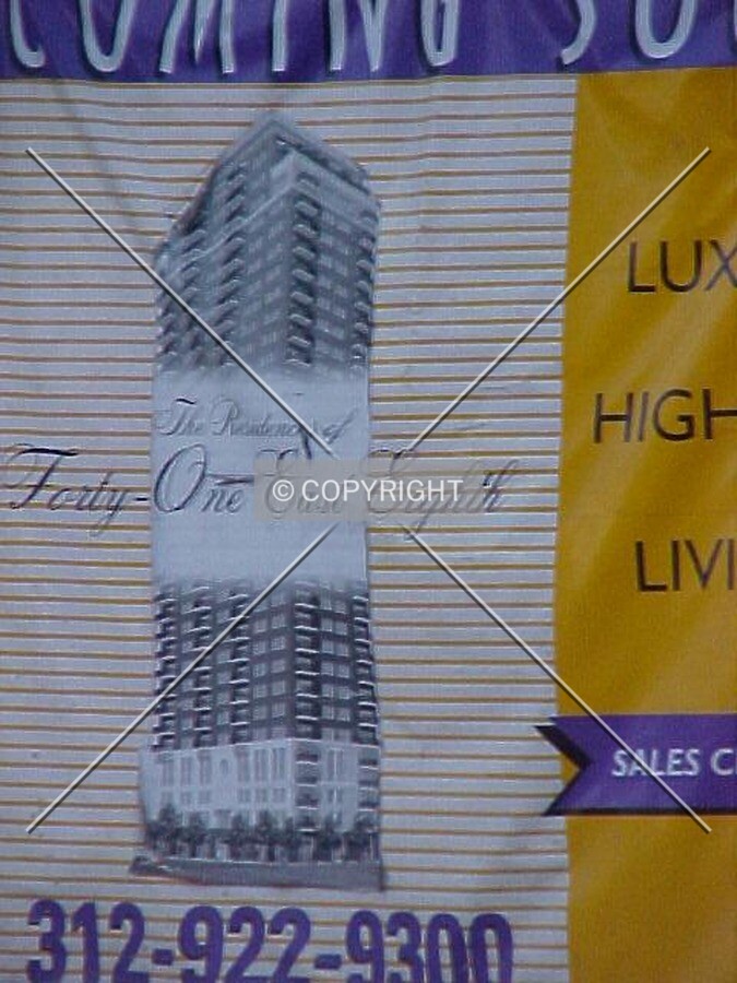 A rendering of the building attached to the construction fence