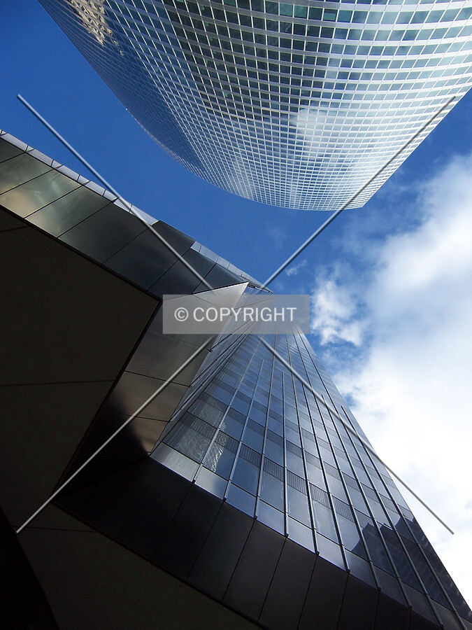 Looking up northwest corner of the building, with the Hyatt Center across the street in view
