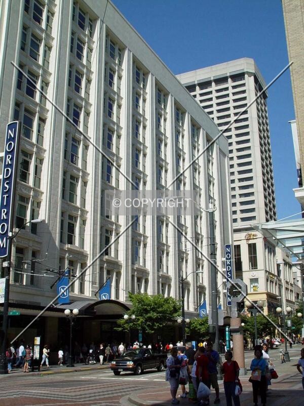Pine Street side (south facade) of Nordstrom store between Fifth & Sixth avenues