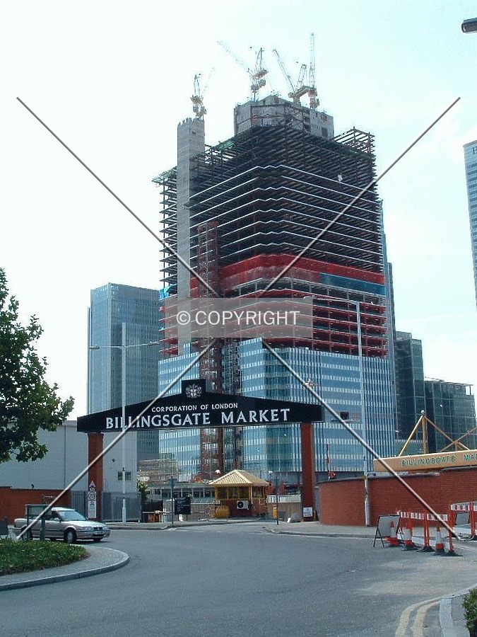 View of construction from the entrance to Billingsgate Fish Market