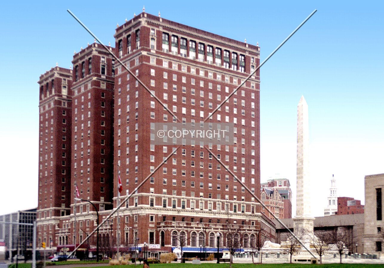 View from the southwest across Niagara Square and along Genesee Street