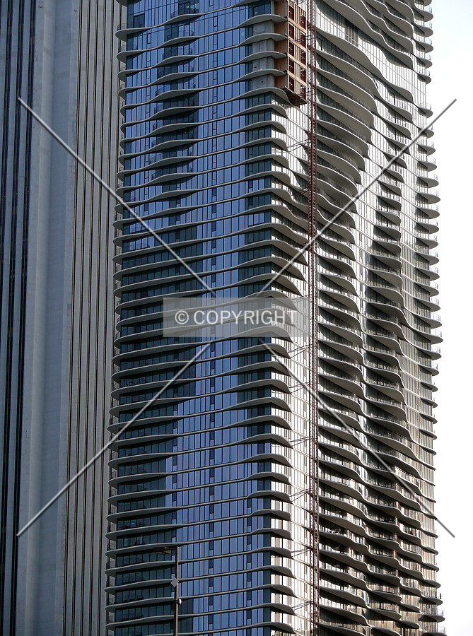 View of a section of the eastern and northern face as seen from the Chicago River.