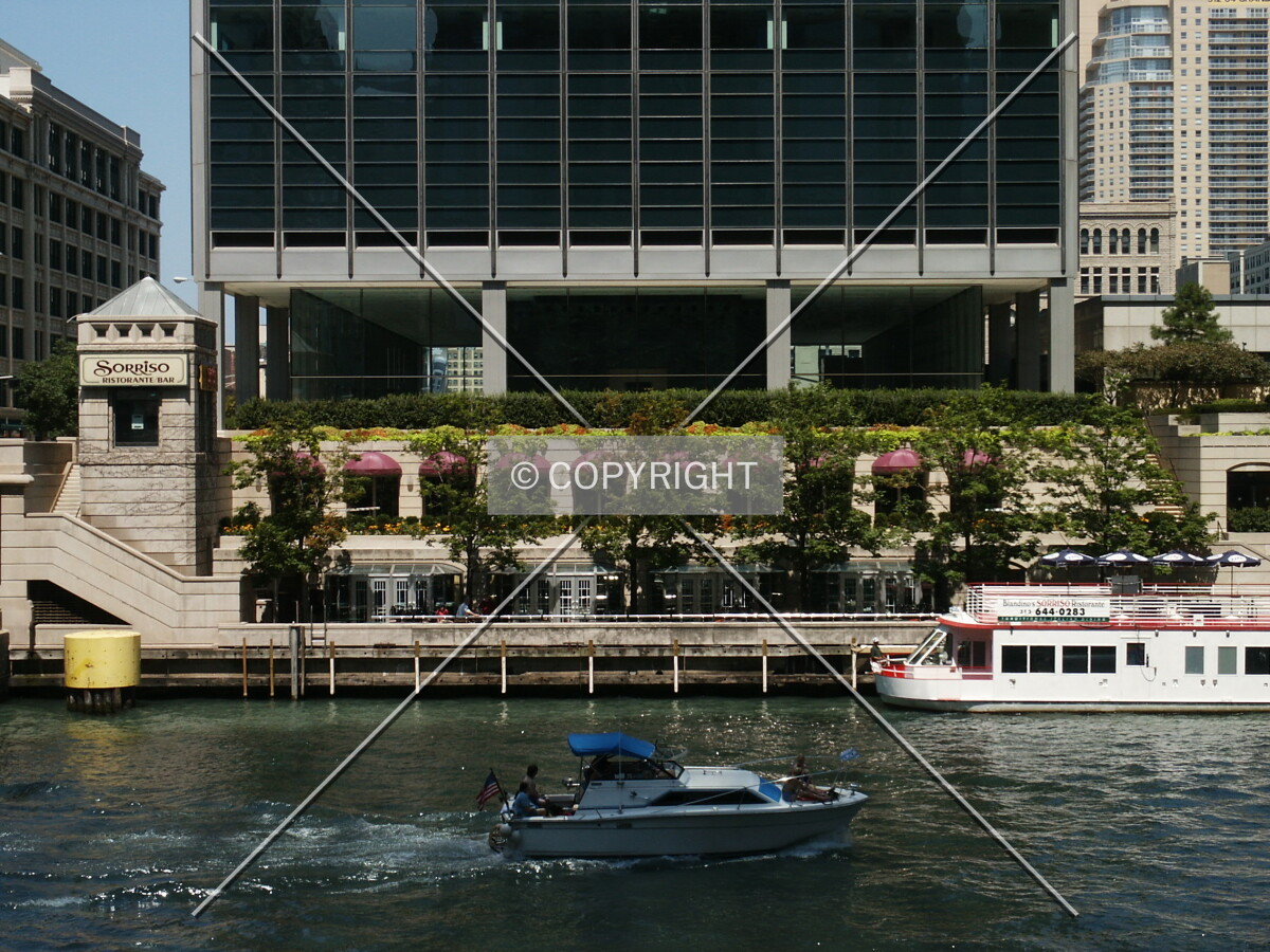 Riverfront terraces at the base