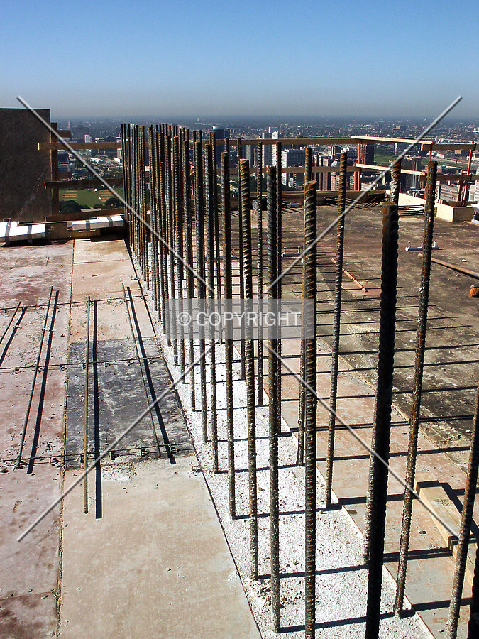 Parallel rows of rebar for one of the shear walls