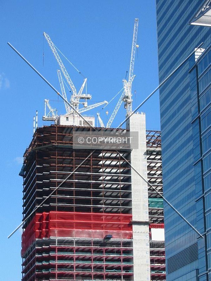 Steelwork nears the top, as seen from West India Quay