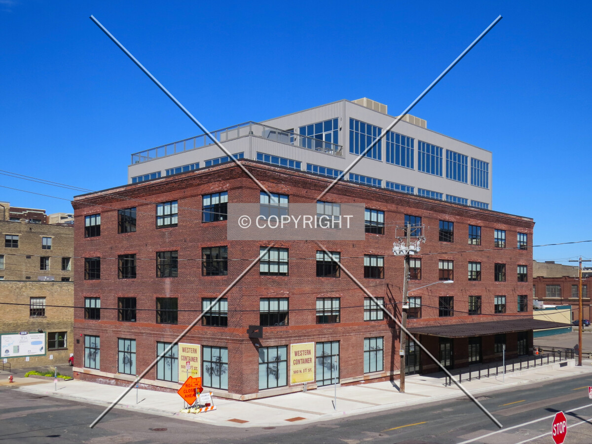 View to the north across 3rd Street & 5th Avenue North, after renovation and vertical addition