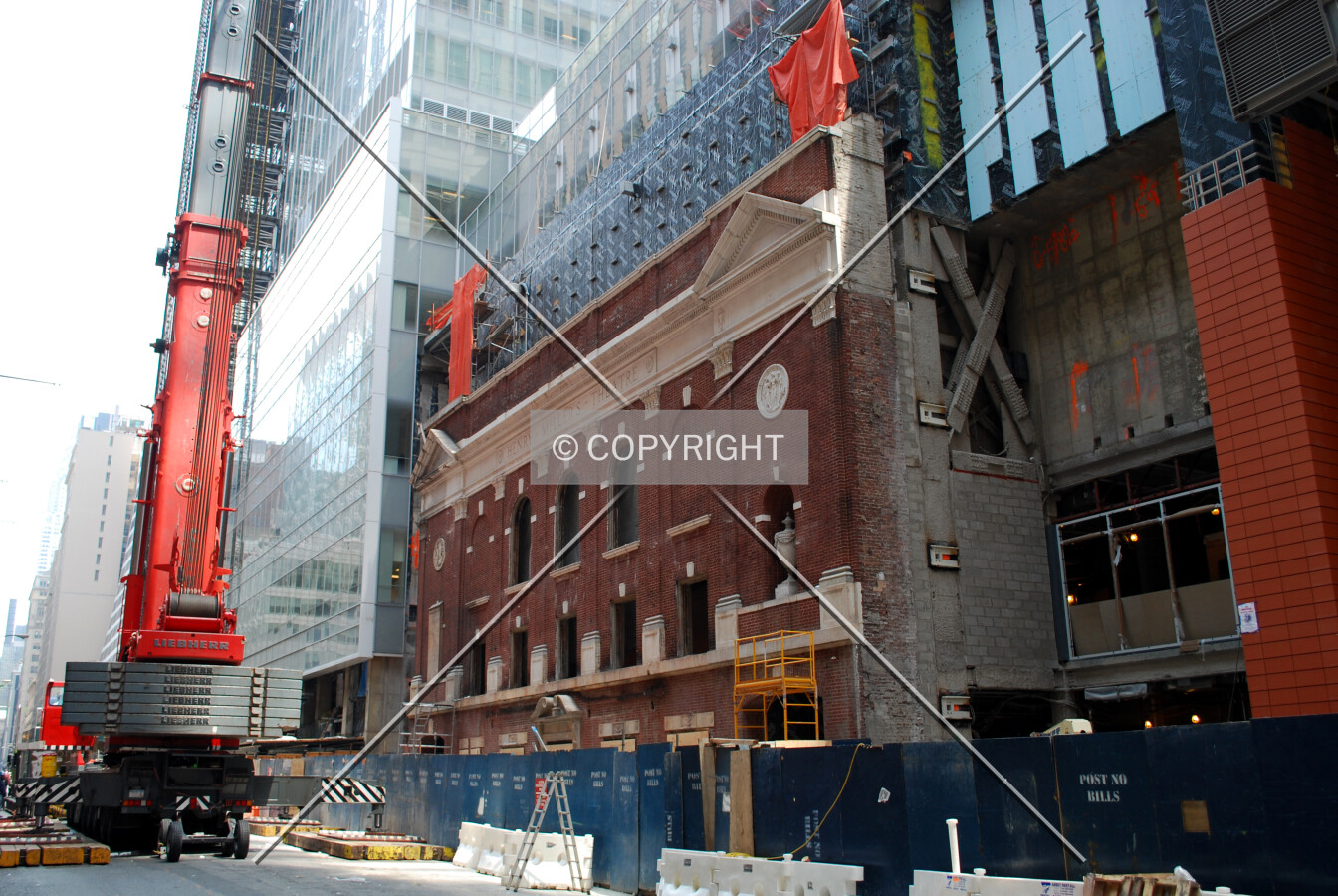 Base along 43rd Street with the facade of the Henry Miller Theatre